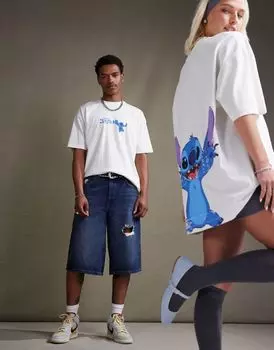 Белая оверсайз-футболка унисекс с принтом Stitch ASOS DESIGN Disney