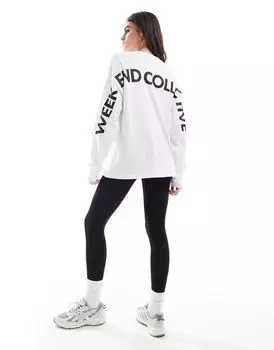 Белая оверсайз-рубашка с длинными рукавами и логотипом на спине ASOS Weekend Collective