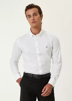 Белая оксфордская рубашка приталенного кроя Beymen