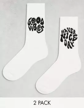 Белая пара носков с позитивными надписями ASOS DESIGN