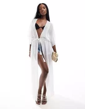 Белая пляжная накидка макси потертого цвета Threadbare