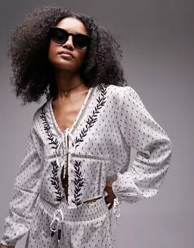 Белая пляжная рубашка Topshop с вышивкой и завязками спереди, входит в комплект