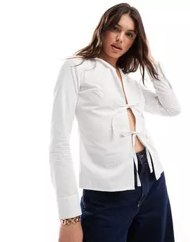 Белая поплиновая рубашка с завязками спереди Miss Selfridge