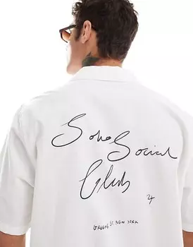 Белая повседневная рубашка ASOS DESIGN с принтом на груди и спине и воротником с лацканами