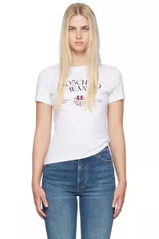 Белая принтованная футболка Moschino Jeans