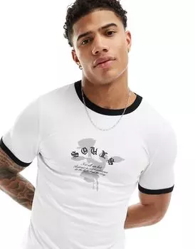 Белая приталенная футболка ASOS DESIGN с контрастной окантовкой и принтом на груди
