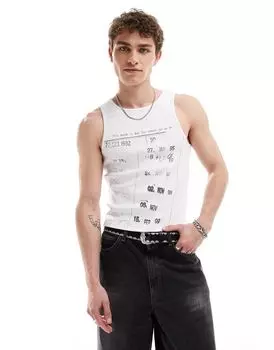 Белая приталенная футболка без рукавов с винтажным принтом COLLUSION