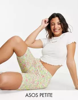 Белая приталенная футболка в рубчик с салатовым краем ASOS DESIGN Petite