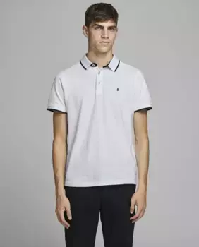 Белая приталенная мужская рубашка поло Jack & Jones, белый