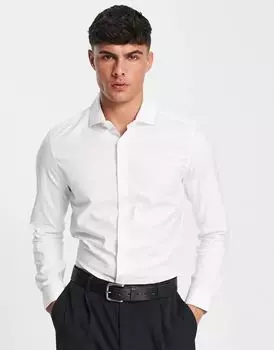 Белая приталенная рубашка из твила с вырезом на воротнике ASOS Premium, которую легко гладить