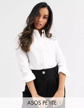 Белая приталенная рубашка с длинным рукавом из эластичного хлопка ASOS DESIGN Petite