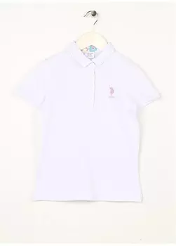 Белая простая футболка-поло с воротником-поло для девочек и короткими рукавами U.S. Polo Assn.