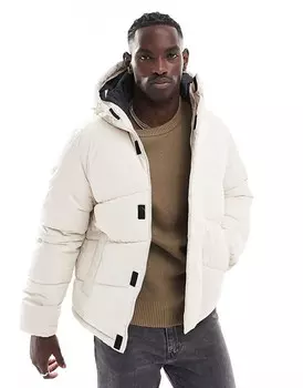 Белая пуховик с капюшоном Jack & Jones