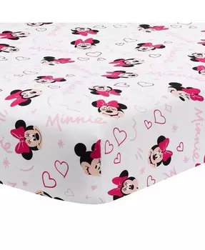 Белая/розовая простыня для кроватки Disney Baby Minnie Mouse Love с сердечками Lambs & Ivy, белый