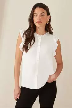 Белая рубашка без рукавов с рюшами на плечах Ro&Zo, белый