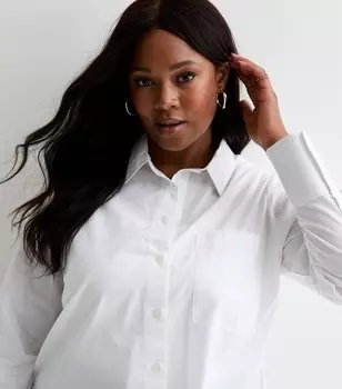 Белая рубашка из хлопкового поплина Curves New Look, белый