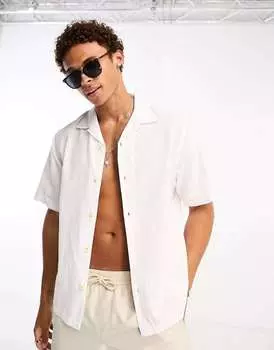 Белая рубашка из льняного микса Jack & Jones Premium с глубоким воротником