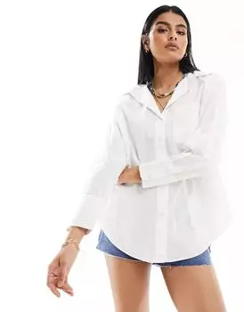 Белая рубашка из поплина с длинными рукавами New Look