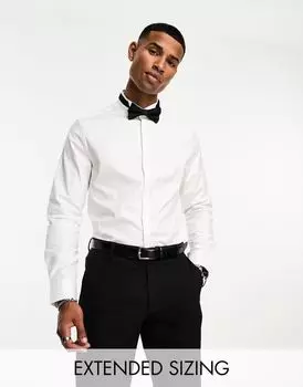 Белая рубашка из твила с воротником-стойкой ASOS DESIGN Premium, которую легко гладить