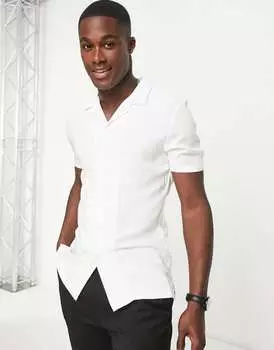 Белая рубашка из вискозы ASOS DESIGN Deep Revere Muscle