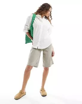 Белая рубашка оверсайз из смесового льна Monki