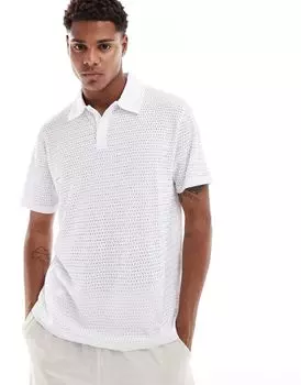 Белая рубашка-поло ASOS DESIGN, связанная крючком