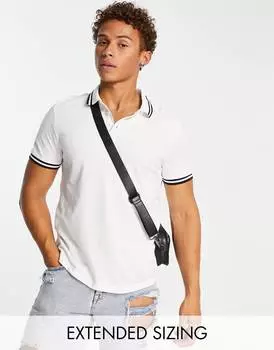 Белая рубашка поло из пике с контрастной отделкой ASOS DESIGN