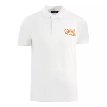Белая рубашка поло с ярким логотипом бренда Cavalli Class, белый