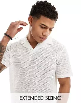 Белая рубашка-поло с воротником-стойкой ASOS DESIGN, связанная крючком