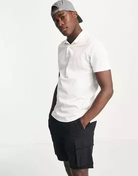 Белая рубашка-поло узкого кроя из пике с логотипом Jack & Jones Essentials