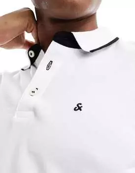 Белая рубашка-поло узкого кроя с логотипом и пике Jack & Jones Essentials