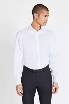 Белая рубашка приталенного кроя с двойными манжетами и эластичной тканью MOSS, белый