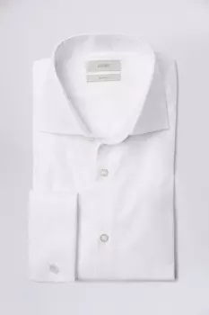 Белая рубашка приталенного кроя с двойными манжетами из твила MOSS, белый