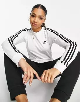 Белая рубашка с длинными рукавами в три полоски adidas Originals
