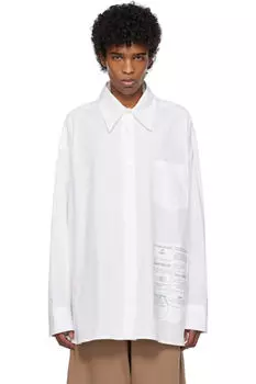 Белая рубашка с газетным принтом MM6 Maison Margiela