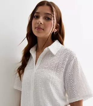 Белая рубашка с коротким рукавом для девочек New Look, белый