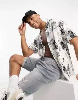 Белая рубашка с короткими рукавами и цветочным воротником Jack & Jones Originals