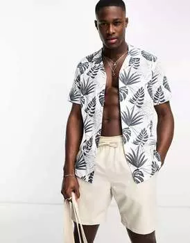 Белая рубашка с короткими рукавами и принтом листьев New Look