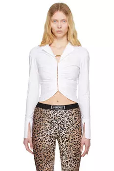 Белая рубашка с логотипом и сборками Versace Jeans Couture