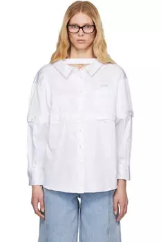Белая рубашка с несколькими пуговицами и рваными краями Rokh