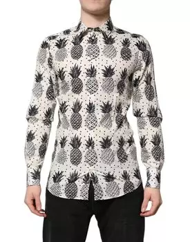 Белая рубашка с принтом ананаса и длинными рукавами GOLD Dolce & Gabbana, White