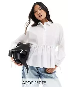Белая рубашка с заниженной талией и баской ASOS DESIGN Petite