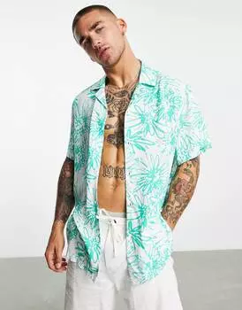 Белая рубашка свободного кроя с зеленым цветочным принтом ASOS DESIGN