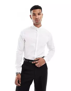 Белая рубашка узкого кроя с дедушкиным воротником ASOS DESIGN