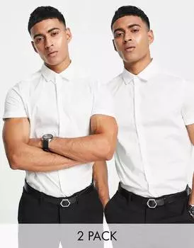 Белая рубашка узкого кроя стрейч из 2 пар ASOS DESIGN