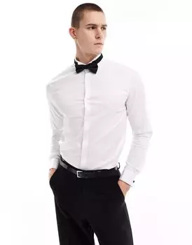 Белая сатиновая рубашка узкого кроя с воротником-стойкой ASOS Premium