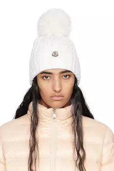 Белая шапка с помпоном Moncler