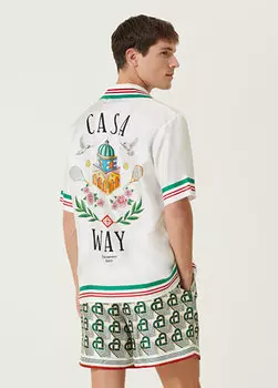 Белая шелковая рубашка с коротким рукавом с логотипом Casablanca