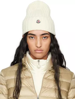 Белая шерстяная шапочка Moncler