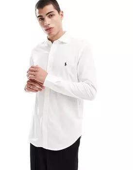 Белая спортивная рубашка из джерси с воротником-стойкой и логотипом Polo Ralph Lauren